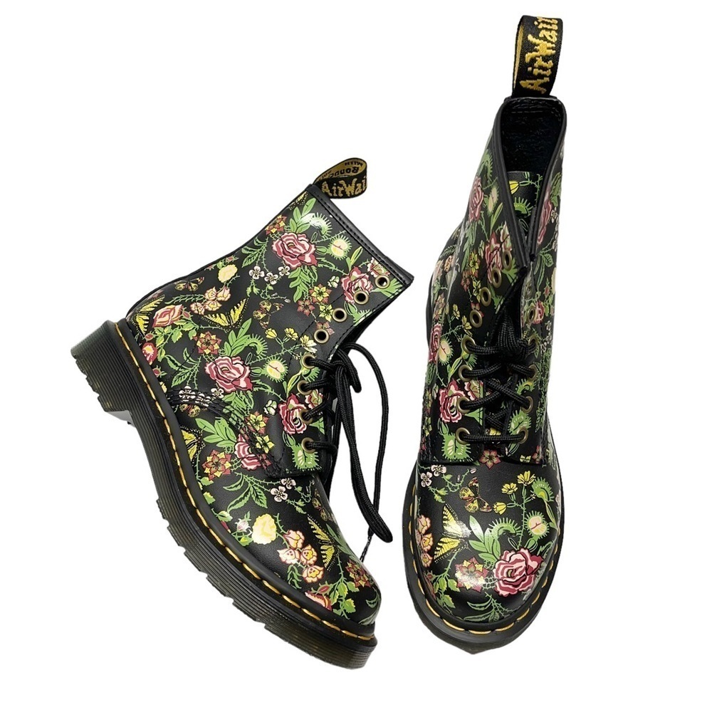 Dr. Martens 1460 Floral Bloom Print Black Leather Lace Up Boots